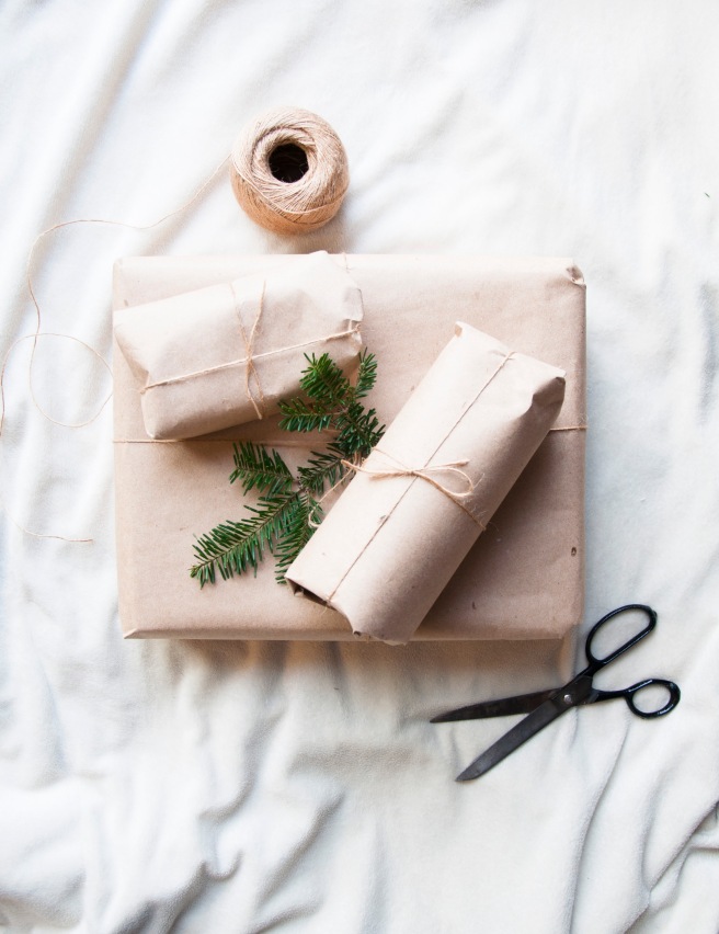Zero-waste gift wrapping with recycled craft paper and jute twine